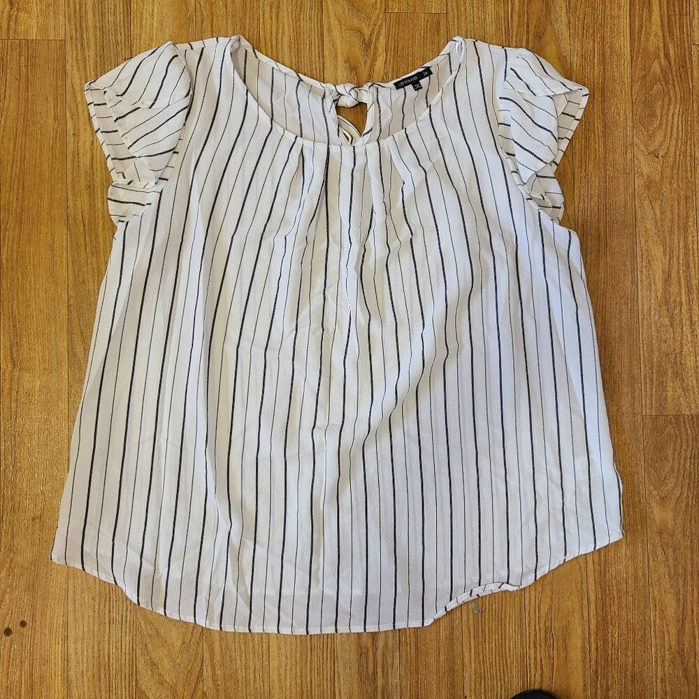 White with Black strip blouse 2X-A114